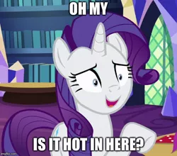 Size: 568x500 | Tagged: safe, banned from derpibooru, deleted from derpibooru, derpibooru import, edit, edited screencap, screencap, rarity, every little thing she does, caption, fiducia compellia, hypnosis, hypnotized, image macro, meme, mind control, text