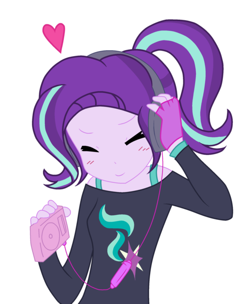 Size: 2000x2558 | Tagged: safe, artist:mlprocker123, banned from derpibooru, deleted from derpibooru, derpibooru import, starlight glimmer, human, equestria girls, base used, blushing, clothes, cute, eyes closed, female, fingerless gloves, glimmerbetes, gloves, headphones, heart, music player, ponytail, simple background, solo, transparent background