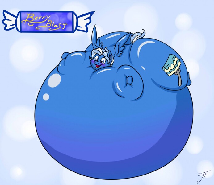 Size: 1280x1109 | Tagged: questionable, artist:buttercream pony, banned from derpibooru, deleted from derpibooru, derpibooru import, oc, oc:buttercream, unofficial characters only, pegasus, pony, abstract background, belly, big, blue, blueberry, blueberry inflation, butter, flavorful sweet's candy, food, inflation, male, round, solo, transformation