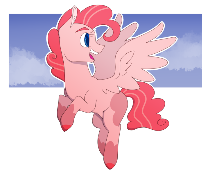 Size: 1280x1072 | Tagged: safe, artist:gabby-skies, banned from derpibooru, deleted from derpibooru, derpibooru import, pinkie pie, earth pony, pegasus, pony, leak, spoiler:g5, female, g5, mare, open mouth, pegasus pinkie pie, pinkie pie (g5), race swap, solo