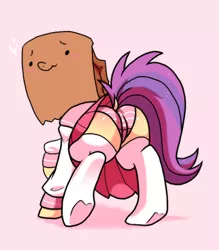 Size: 700x800 | Tagged: suggestive, artist:paperbagpony, banned from derpibooru, deleted from derpibooru, derpibooru import, oc, oc:paper bag, unofficial characters only, earth pony, pony, adorasexy, blushing, butt, cheeky panties, clothes, cute, dock, female, inconvenient tail, looking back, mare, panties, pink underwear, pleated skirt, plot, school uniform, sexy, skirt, skirt lift, socks, solo, solo female, striped underwear, thigh highs, underhoof, underwear, white socks