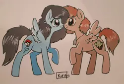 Size: 1361x922 | Tagged: safe, artist:kiruart, banned from derpibooru, deleted from derpibooru, derpibooru import, oc, oc:kiru, unofficial characters only, pegasus, pony, female, male, photo, straight, traditional art