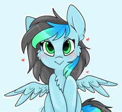 Size: 1764x1620 | Tagged: safe, artist:kiruart, banned from derpibooru, deleted from derpibooru, derpibooru import, oc, oc:kiru, unofficial characters only, pegasus, pony, :>, cheek fluff, chest fluff, heart, simple background, solo