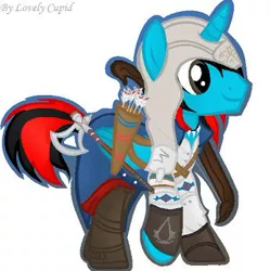 Size: 346x347 | Tagged: safe, artist:lovely cupid, banned from derpibooru, color edit, deleted from derpibooru, derpibooru import, edit, editor:cloudrunnerarts, oc, oc:assassin cloud runner, unofficial characters only, alicorn, pony, alicorn oc, assassin's creed, colored, futa, herm, horn, intersex, male, male herm, simple background, solo, white background, wings