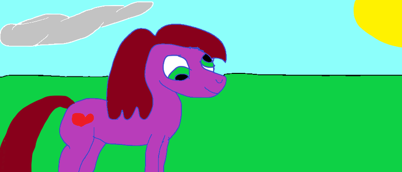 Size: 862x368 | Tagged: safe, artist:big-kid, banned from derpibooru, deleted from derpibooru, derpibooru import, earth pony, pony, cloud, derp, grass, microsoft paint 3d, sky, solo, sun