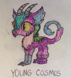 Size: 1330x1472 | Tagged: safe, artist:trini-mite, banned from derpibooru, deleted from derpibooru, derpibooru import, cosmos (character), pony, solo, traditional art, younger