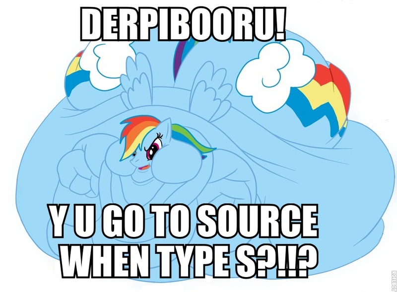 Size: 960x705 | Tagged: safe, banned from derpibooru, deleted from derpibooru, derpibooru import, rainbow dash, derpibooru, all caps, caption, fat, image macro, impact font, meme, meta, morbidly obese, obese, text, y u no