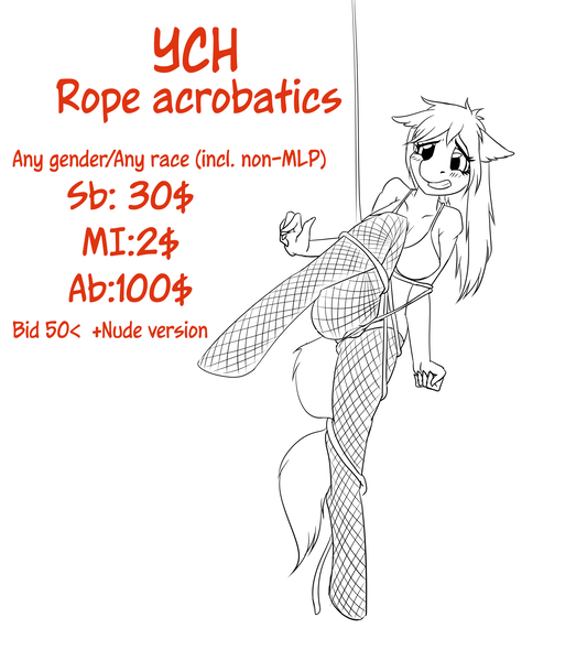 Size: 2876x3240 | Tagged: suggestive, artist:shamziwhite, banned from derpibooru, deleted from derpibooru, derpibooru import, anthro, advertisement, blushing, bondage, breasts, clothes, commission, female, long hair, rope, rope bondage, socks, solo, stockings, text, thigh highs, your character here