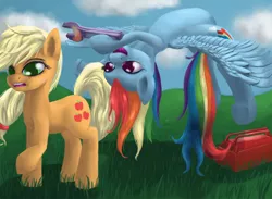 Size: 1000x733 | Tagged: safe, artist:raedrob, banned from derpibooru, deleted from derpibooru, derpibooru import, applejack, rainbow dash