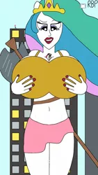 Size: 720x1280 | Tagged: suggestive, artist:rootbeerpop, banned from derpibooru, deleted from derpibooru, derpibooru import, discord, pinkie pie, princess celestia, anthro, 1000 hours in ms paint, big breasts, breasts, female, giantess, giantlestia, goddess, growth, huge breasts, macro, quality