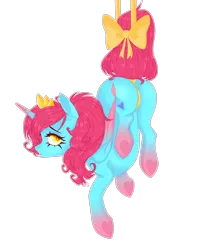 Size: 1612x2000 | Tagged: suggestive, artist:gunya, banned from derpibooru, deleted from derpibooru, derpibooru import, oc, oc:empress lace, alicorn, pony, alicorn oc, butt, clothes, crown, cute, female, horn, jewelry, looking back, panties, plot, regalia, simple background, solo, transparent background, underwear, wings, yellow underwear