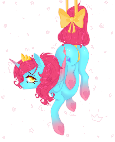 Size: 1612x2000 | Tagged: suggestive, alternate version, artist:gunya, banned from derpibooru, deleted from derpibooru, derpibooru import, oc, oc:empress lace, alicorn, pony, alicorn oc, butt, clothes, crown, cute, female, heart, horn, jewelry, looking back, panties, plot, regalia, simple background, solo, stars, transparent background, underwear, wings, yellow underwear