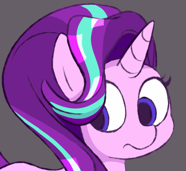 Size: 1114x1027 | Tagged: safe, artist:bondedbones, banned from derpibooru, deleted from derpibooru, derpibooru import, starlight glimmer, pony, unicorn, animated, cute, female, gif, glimmerbetes, gray background, mare, meme, no catchlights, seizure warning, simple background, solo, solo focus, vibrating, x intensifies