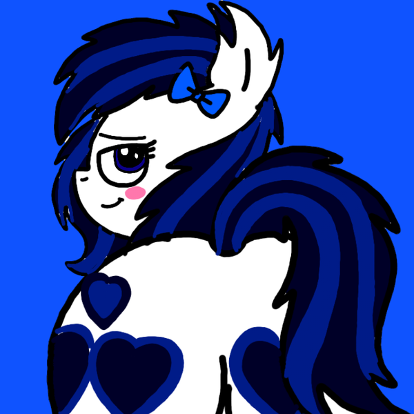 Size: 768x768 | Tagged: safe, artist:sebtheartist, banned from derpibooru, deleted from derpibooru, derpibooru import, oc, oc:blue dark, bat pony, pony, bat pony oc, bat wings, blue background, blushing, both cutie marks, bow, butt, female, ibispaint x, looking at you, plot, simple background, solo, the ass was fat, wings