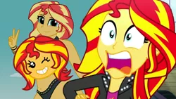 Size: 1280x720 | Tagged: suggestive, artist:mashoart, artist:seahawk270, banned from derpibooru, deleted from derpibooru, derpibooru import, edit, editor:biggernate91, sunset shimmer, human, eqg summertime shorts, equestria girls, adorasexy, ass, beach, bikini, bikini babe, butt, censored, clothes, cute, emoji, female, looking at you, peace sign, reaction image, sexy, shimmercode, shocked, shocked expression, solo, solo female, stupid sexy sunset shimmer, sunset's apartment, swimsuit, thick, thighs, thumbnail, youtube, youtube thumbnail