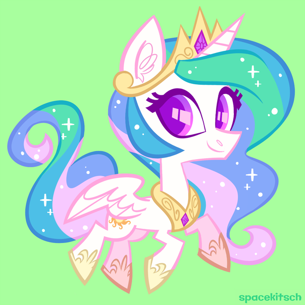 Size: 900x900 | Tagged: safe, artist:spacekitsch, banned from derpibooru, deleted from derpibooru, derpibooru import, princess celestia, alicorn, pony, colored pupils, crown, cute, cutelestia, ear fluff, female, green background, hoof shoes, jewelry, mare, peytral, regalia, simple background, solo