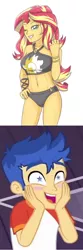 Size: 428x1292 | Tagged: safe, artist:sumin6301, banned from derpibooru, deleted from derpibooru, derpibooru import, edit, flash sentry, sunset shimmer, equestria girls, equestria girls series, forgotten friendship, spring breakdown, spoiler:eqg series (season 2), adorasexy, belly button, bikini, bikini babe, black swimsuit, clothes, cute, cutie mark, cutie mark on clothes, cutie mark swimsuit, female, flashimmer, hand on hip, high res, jeweled swimsuit, lidded eyes, looking at you, male, one eye closed, reaction image, sexy, shimmerbetes, shipping, simple background, smiling, solo, starry eyes, straight, summer sunset, swimsuit, white background, wingding eyes, wink