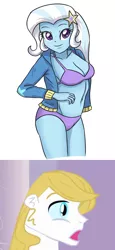 Size: 864x1880 | Tagged: suggestive, artist:sumin6301, banned from derpibooru, deleted from derpibooru, derpibooru import, edit, prince blueblood, trixie, human, equestria girls, bikini, bluetrix, breasts, clothes, equestria girls-ified, female, humanized, jacket, male, shipping, straight, stupid sexy trixie, swimsuit