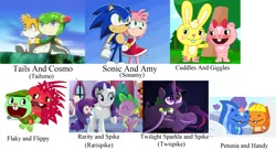 Size: 2078x1128 | Tagged: safe, artist:stephen-fisher, banned from derpibooru, deleted from derpibooru, derpibooru import, rarity, spike, twilight sparkle, amy rose, collage, cosmo the seedrian, cuddles (happy tree friends), female, flaky, flippy, giggles (happy tree friends), handy, happy tree friends, male, petunia (happy tree friends), shipping, sonic the hedgehog, sonic the hedgehog (series), sparity, straight, tails the fox, twispike