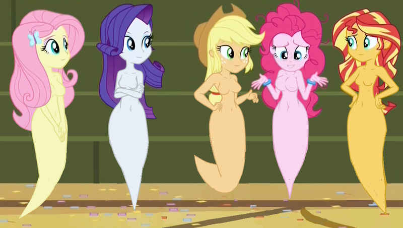 Size: 1214x686 | Tagged: questionable, banned from derpibooru, deleted from derpibooru, derpibooru import, edit, edited screencap, editor:spookpone, screencap, applejack, fluttershy, pinkie pie, rarity, sunset shimmer, ghost, undead, equestria girls, friendship games, barbie doll anatomy, breast edit, breasts, featureless breasts, female, females only, ghost tail, jewelry, nude edit, nudity