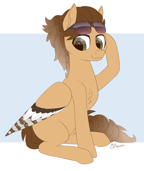 Size: 4400x5232 | Tagged: safe, artist:afterrain, banned from derpibooru, deleted from derpibooru, derpibooru import, oc, oc:sweet deal, unofficial characters only, pegasus, pony, chest fluff, male, sitting, solo, stallion, sunglasses, wings