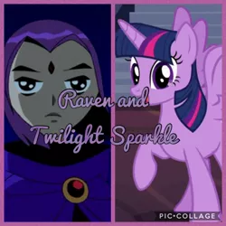 Size: 1800x1800 | Tagged: safe, artist:kittygemamazon23, banned from derpibooru, deleted from derpibooru, derpibooru import, edit, edited screencap, screencap, twilight sparkle, alicorn, art trade, collage, crossover, raven (teen titans), tara strong, teen titans, twilight sparkle (alicorn), voice actor joke