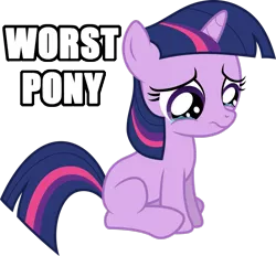 Size: 971x900 | Tagged: safe, banned from derpibooru, deleted from derpibooru, derpibooru import, twilight sparkle, all caps, crying, female, filly, flame bait, obvious troll, text, troll, why sid why, worst pony