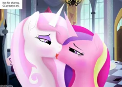 Size: 1024x734 | Tagged: suggestive, artist:daysievalley, banned from derpibooru, deleted from derpibooru, derpibooru import, fleur-de-lis, princess cadance, alicorn, pony, unicorn, female, fleurdance, french kiss, infidelity, kissing, lesbian, shipping, tongue out