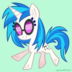 Size: 900x900 | Tagged: safe, artist:spacekitsch, banned from derpibooru, deleted from derpibooru, derpibooru import, vinyl scratch, pony, unicorn, chest fluff, ear fluff, female, green background, mare, simple background, solo, sunglasses, unshorn fetlocks