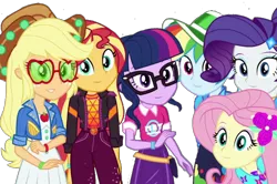Size: 1096x729 | Tagged: safe, banned from derpibooru, deleted from derpibooru, derpibooru import, edit, edited screencap, screencap, applejack, fluttershy, rainbow dash, rarity, sci-twi, sunset shimmer, twilight sparkle, equestria girls, equestria girls series, spoiler:eqg series (season 2), background removed, female, geode of empathy, glasses, magical geodes, not a vector