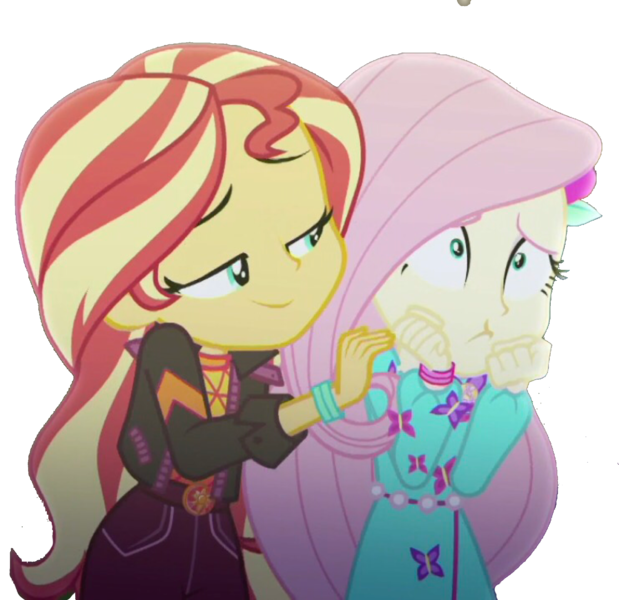 Size: 2048x1985 | Tagged: safe, banned from derpibooru, deleted from derpibooru, derpibooru import, edit, edited screencap, editor:larryboyfan1996, screencap, fluttershy, sunset shimmer, equestria girls, equestria girls series, the last drop, spoiler:choose your own ending (season 2), spoiler:eqg series (season 2), background removed