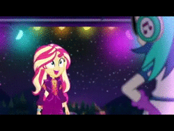 Size: 640x480 | Tagged: safe, banned from derpibooru, deleted from derpibooru, derpibooru import, screencap, sunset shimmer, vinyl scratch, unicorn, equestria girls, equestria girls series, the last drop, spoiler:choose your own ending (season 2), spoiler:eqg series (season 2), animated, clothes, cloud, geode of empathy, magical geodes, mobile phone, phone, smartphone, stars, the last drop: sunset shimmer, video, video game, webm