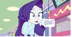Size: 1191x617 | Tagged: safe, banned from derpibooru, deleted from derpibooru, derpibooru import, edit, edited screencap, screencap, rarity, dance magic, equestria girls, spoiler:eqg specials, 1000 hours in ms paint, blank expression, canterlot mall, clothes, hypnosis, hypnotized, implied oc, offscreen character, pendulum swing, pocket watch, skirt, solo, speech bubble