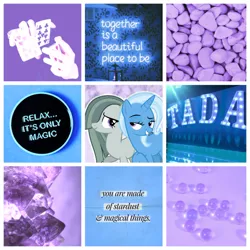 Size: 640x640 | Tagged: artist needed, safe, banned from derpibooru, deleted from derpibooru, derpibooru import, marble pie, trixie, collage, female, lesbian, marbixie, moodboard, shipping