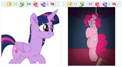 Size: 465x256 | Tagged: grimdark, artist:regolithart, artist:sketchmcreations, banned from derpibooru, deleted from derpibooru, derpibooru import, edit, pinkie pie, twilight sparkle, twilight sparkle (alicorn), alicorn, earth pony, pony, derpibooru, rainbow roadtrip, asphyxiation, autoerotic asphyxiation, breathplay, crying, cute, dead, death, exploitable meme, female, hanging, hanging (by neck), juxtaposition, juxtaposition fail, mare, meme, meta, noose, raised hoof, rope, simple background, smiling, solo, stool, suicide, tears of pain, transparent background, vector