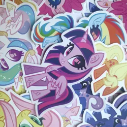 Size: 3024x3024 | Tagged: safe, artist:spacekitsch, banned from derpibooru, deleted from derpibooru, derpibooru import, applejack, fluttershy, pinkie pie, princess celestia, princess luna, rainbow dash, twilight sparkle, twilight sparkle (alicorn), alicorn, earth pony, pegasus, pony, unicorn, bronycon, bronycon 2019, female, mare, sticker