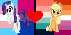 Size: 591x295 | Tagged: safe, artist:lieutenantcactus, banned from derpibooru, deleted from derpibooru, derpibooru import, applejack, rarity, bisexual pride flag, demisexual pride flag, female, headcanon, lesbian, lesbian pride flag, pride, pride flag, rarijack, shipping, transgender pride flag