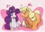 Size: 1280x928 | Tagged: safe, artist:turtleponys, banned from derpibooru, deleted from derpibooru, derpibooru import, applejack, rarity, earth pony, pony, unicorn, blushing, butch, dappled, eye contact, female, heart, image, jpeg, lesbian, looking at each other, mare, obtrusive watermark, rarijack, shipping, twitterina design, watermark