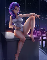 Size: 2346x3000 | Tagged: suggestive, artist:racoonsan, banned from derpibooru, deleted from derpibooru, derpibooru import, edit, spike, starlight glimmer, human, blushing, breasts, cameltoe, clothes, female, fetish, horn, horned humanization, humanized, lingerie, lucky bastard, male, micro, panties, sexy, shipping, size difference, sparlight, straight, stupid sexy starlight glimmer, tanktop, tiny, underwear, white underwear