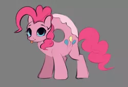 Size: 1246x846 | Tagged: safe, artist:hitbass, banned from derpibooru, deleted from derpibooru, derpibooru import, pinkie pie, ponified, donut pony, food pony, original species, pony, :p, :t, colored sketch, cute, diapinkes, donut, female, food, gray background, looking at you, mare, ponk, race swap, simple background, smiling, solo, tongue out, wat