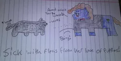 Size: 640x324 | Tagged: safe, artist:alexanderwilliams, banned from derpibooru, deleted from derpibooru, derpibooru import, fleas, lined paper, newbie artist training grounds, puppy, traditional art