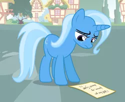 Size: 1433x1177 | Tagged: safe, anonymous artist, artist:luckreza8, banned from derpibooru, deleted from derpibooru, derpibooru import, trixie, crying, heartbreak, letter, looking down, loss, ponyville, sad, show accurate