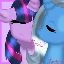 Size: 1218x1223 | Tagged: safe, artist:foxilene, banned from derpibooru, deleted from derpibooru, derpibooru import, trixie, twilight sparkle, pony, female, lesbian, shipping, twixie