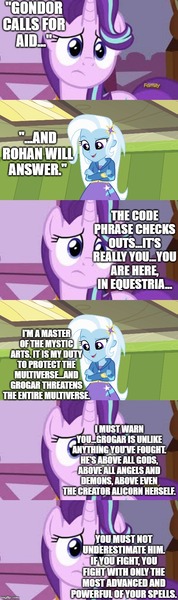 Size: 500x1682 | Tagged: safe, banned from derpibooru, deleted from derpibooru, derpibooru import, edit, edited screencap, screencap, starlight glimmer, trixie, pony, unicorn, equestria girls, equestria girls (movie), comic, fanfic art, female, implied grogar, lord of the rings, mare, screencap comic, series finale