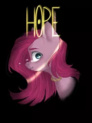 Size: 900x1200 | Tagged: semi-grimdark, artist:vell tea, banned from derpibooru, deleted from derpibooru, derpibooru import, pinkie pie, earth pony, pony, black background, bust, crepuscular rays, crying, female, hanging, hanging (by neck), hope, mare, noose, pinkamena diane pie, profile, rope, simple background, solo, suicide, teary eyes