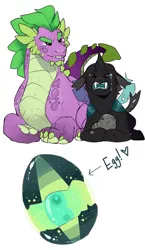 Size: 1478x2551 | Tagged: safe, artist:dingobreath, banned from derpibooru, deleted from derpibooru, derpibooru import, spike, thorax, oc, oc:firefly, changeling, dragon, dragonling, hybrid, changeling egg, crying, egg, eyes closed, gay, image, interspecies offspring, lying down, magical gay spawn, male, offspring, older, older spike, parent:spike, parent:thorax, parents:thoraxspike, png, shipping, simple background, tears of joy, thoraxspike, white background