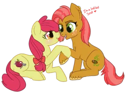 Size: 519x382 | Tagged: safe, artist:lulubell, banned from derpibooru, deleted from derpibooru, derpibooru import, apple bloom, babs seed, applecest, appleseed, female, incest, lesbian, shipping, simple background, transparent background