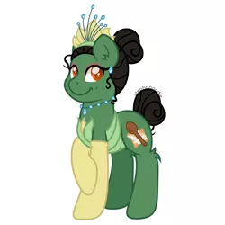 Size: 1280x1280 | Tagged: safe, artist:stephanoodle, banned from derpibooru, deleted from derpibooru, derpibooru import, ponified, earth pony, pony, clothes, crossover, crown, dimple, disney, disney princess, ear piercing, earring, eyeshadow, gloves, jewelry, leg fluff, makeup, necklace, piercing, princess and the frog, regalia, simple background, solo, the princess and the frog, tiana, white background