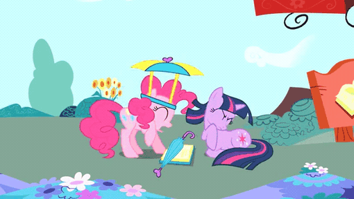 Size: 510x288 | Tagged: safe, banned from derpibooru, deleted from derpibooru, derpibooru import, pinkie pie, rainbow dash, twilight sparkle, earth pony, pegasus, pony, unicorn, animated, anniversary, early concept, female, gif, happy birthday mlp:fim, mare, my little pony adventures, show bible, unicorn twilight