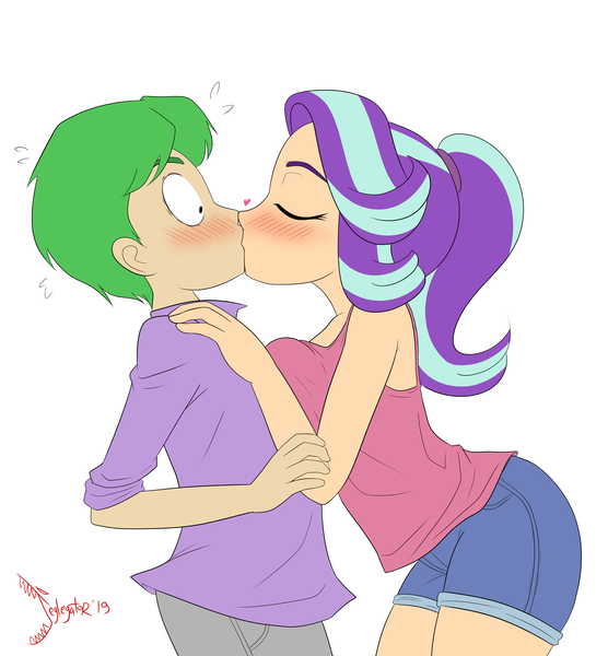 Size: 6912x7460 | Tagged: safe, artist:jeglegator, artist:titanium-pony, banned from derpibooru, deleted from derpibooru, derpibooru import, spike, starlight glimmer, human, equestria girls, and then spike was a man, blushing, breasts, clothes, eyes closed, female, humanized, kissing, lucky bastard, male, shipping, sparlight, straight, stupid sexy starlight glimmer, surprise kiss